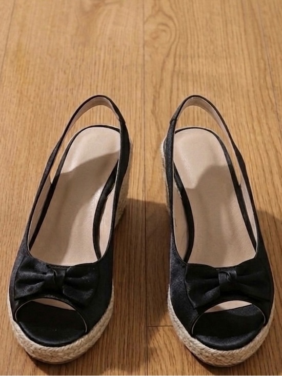Shoes - Chic Black Espadrille Wedge Sandals